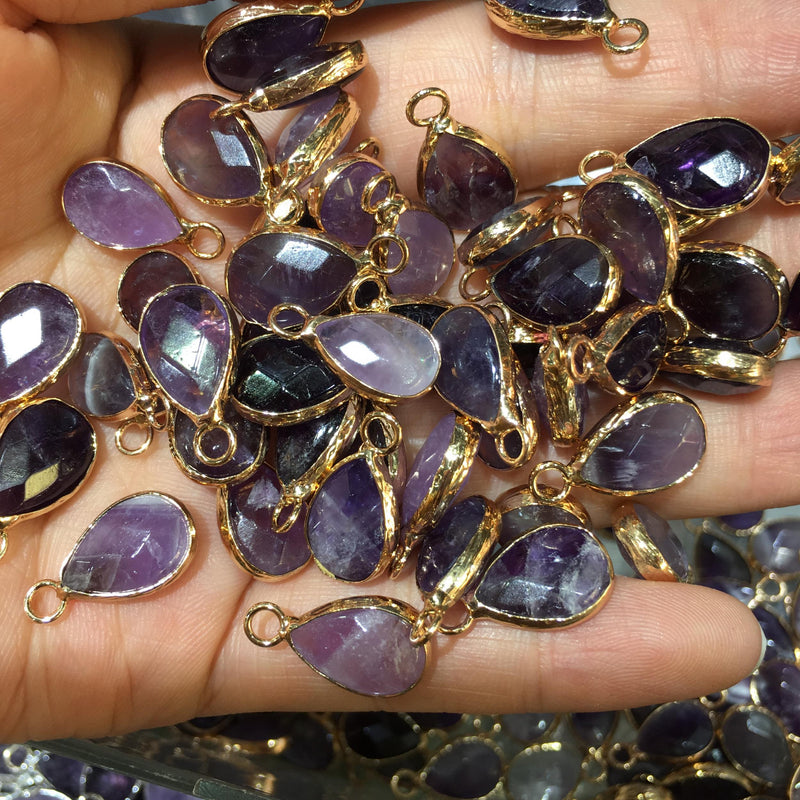 Faceted Natural Stone Charms Opal Amethysts Labradorite Pendants 10x17mm