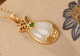 Jade Lucky Bag Pendant Necklace 925 Silver Gemstone Charm