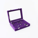 Purple Velvet Ring Display Box Earring Organizer Jewelry Tray Cufflink Storage