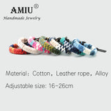 Tie-dye Cloth Weaving And Real Leather Cord Bracelets