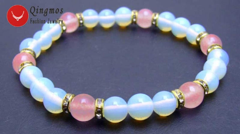 Qingmos Opal & Red Jade 3 Strands Bracelet 8''