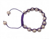 Adjustable Braided Pearl Bracelet, Purple Thread, 9-10mm