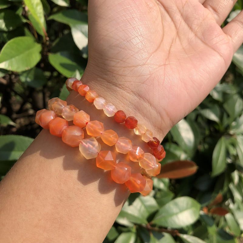Red Carnelian Agate Bracelet Diamond Shape Faceted Beads Crystal Healing Stone