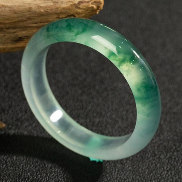 Zheru Jewelry Natural Burmese Jadeite 54mm-64mm Green Flower Bracelet