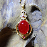 Red Green Agate Hollow Necklace, Silver Plated, Namour Charm Gift