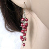 Dark Red Freshwater Pearl Dangle Earrings