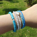 Pearl & Clay Beads Stretch Bracelet Boho 6pcs/set