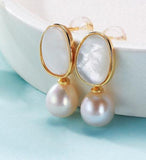 925 Silver Shell Sea Water Drop Freshwater Pearl Earrings