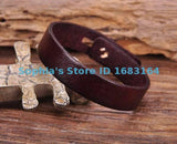 Brown Retro Buttons Leather Wristband Cuff Mens