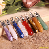 5pcs High Grade Amethyst Tiger Eye Stone Column Pendant for Necklace