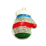 10pcs Silvery Christmas Gloves Enamel & Rhinestone Pendant