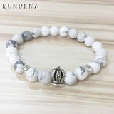 Crown Charm Bracelet Natural Howlite J-asper Beads for Women