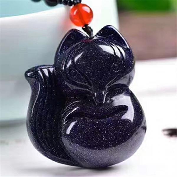 Nine Tails Fox Pendant Necklace Dark Sand Stone Luck Jewelry for Women Men