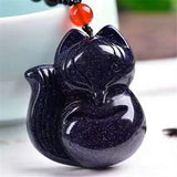 Nine Tails Fox Pendant Necklace Dark Sand Stone Luck Jewelry for Women Men