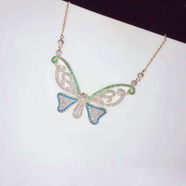 CZ Butterfly Long Pendant Necklace for Women