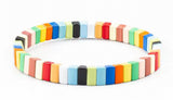 Boho Friendship Braided Enamel Rainbow Tile Bracelet Set
