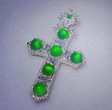925 Silver Green Jade Cross Pendant with Chalcedony Crystal