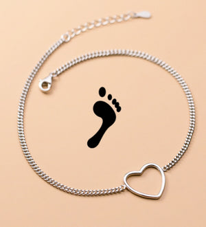 925 Silver Heart Chain Anklet For Wife