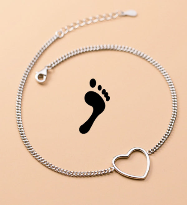 925 Silver Heart Chain Anklet For Wife