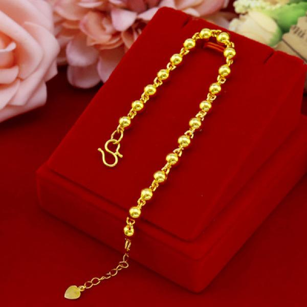 24K Yellow Plated Beads Bracelet Glossy Round Bead Bangles Jewelry