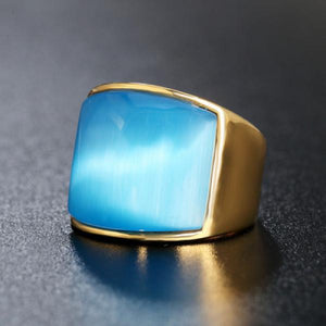 Vintage Stainless Steel Men's Ring with Opal Cat Eyes