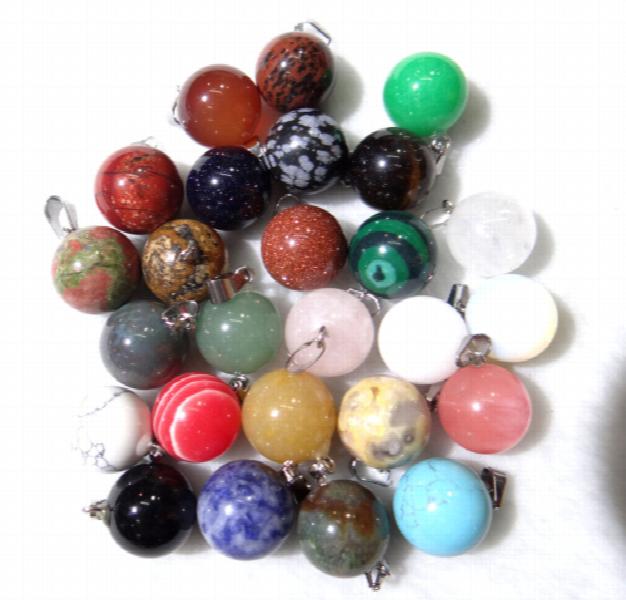 Natural Stone Quartz Crystal Turquoises Lapis Opal Tiger Eye Ball Pendants