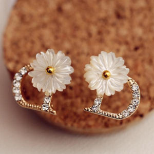 Delicate Flower Rhinestone D Letters Earrings