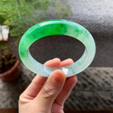 Zheru Jewelry Natural Burmese Jadeite 54mm-64mm Light Green Two-Color Bracelet