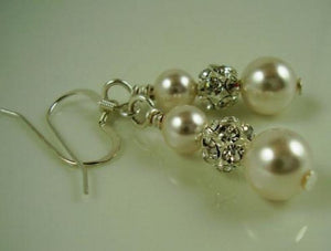 AA Wedding Pearl Earrings 6-10mm Shell Pearl Rhinestone S925 Dangle Earring