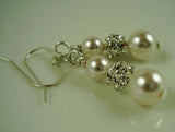 AA Wedding Pearl Earrings 6-10mm Shell Pearl Rhinestone S925 Dangle Earring