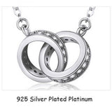 925 Silver Double Round Pendant Necklace Rose Rhinestone Circle Necklace