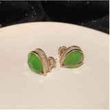Drop-shaped Cubic Zirconia Women's Earrings with Pink Gemstone Inlay