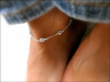 21+3cm CZ Anklet 925 Sterling Silver Women Ankle Bracelet