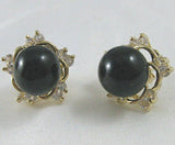 Charming Light Green and Black Jade Stud Earring