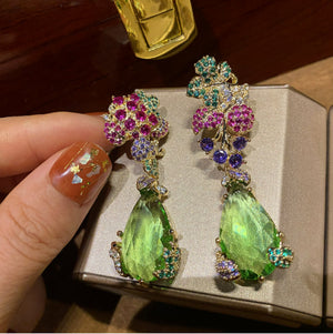 Vintage Colored Diamond Water Drop Earrings - Zircon Silver Needle