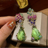 Vintage Colored Diamond Water Drop Earrings - Zircon Silver Needle