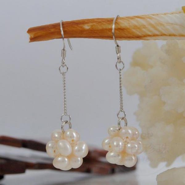 Freshwater Pearl Earrings S925 Silver Hook Fine Jewelry Ball Women Gift