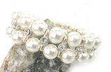 Cream Pearl Rhinestone Bracelet Women Beads Stretch