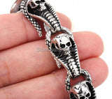 9" Stainless Steel Skull Heads Bracelet Punk Biker Jewelry