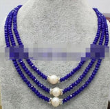 Sapphire Gemstone Akoya Pearl Necklace 17-19''AAA