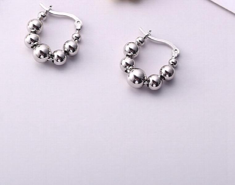 925 Silver Beads Hoop Earrings French Style Minimalist Jewelry Gift