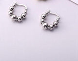 925 Silver Beads Hoop Earrings French Style Minimalist Jewelry Gift