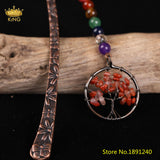Vintage Tree Of Life Pendant Bookmark with Raw Crystal Bead