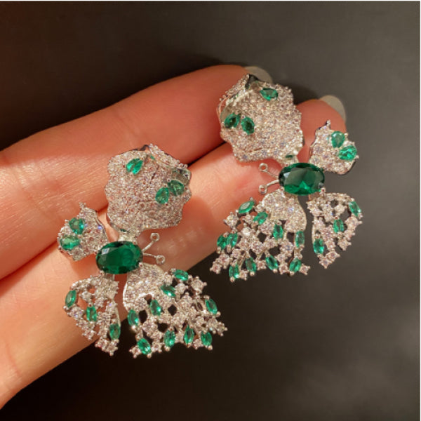 ZirconGreen Butterfly Earrings Silver Needle Baroque Retro Earrings