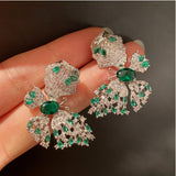 ZirconGreen Butterfly Earrings Silver Needle Baroque Retro Earrings