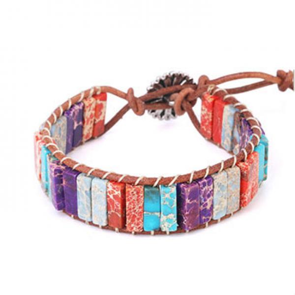 Boho Braided Bracelet Mixed Turquoises Cylindrical Stone