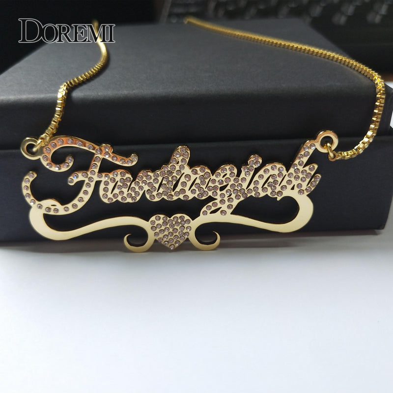 DOREMI Personalized Heart Name Necklace, Custom Chain