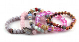Pink Women Bracelet Set Natural Stone Glass Crystal Pave Bracelets