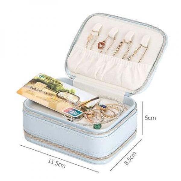 Casegrace Travel Jewelry Box Organizer 2 Zippers PU Leather