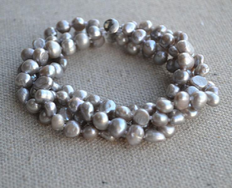 Gray Baroque Freshwater Pearl Bracelet, 6-7mm, 7.5inches